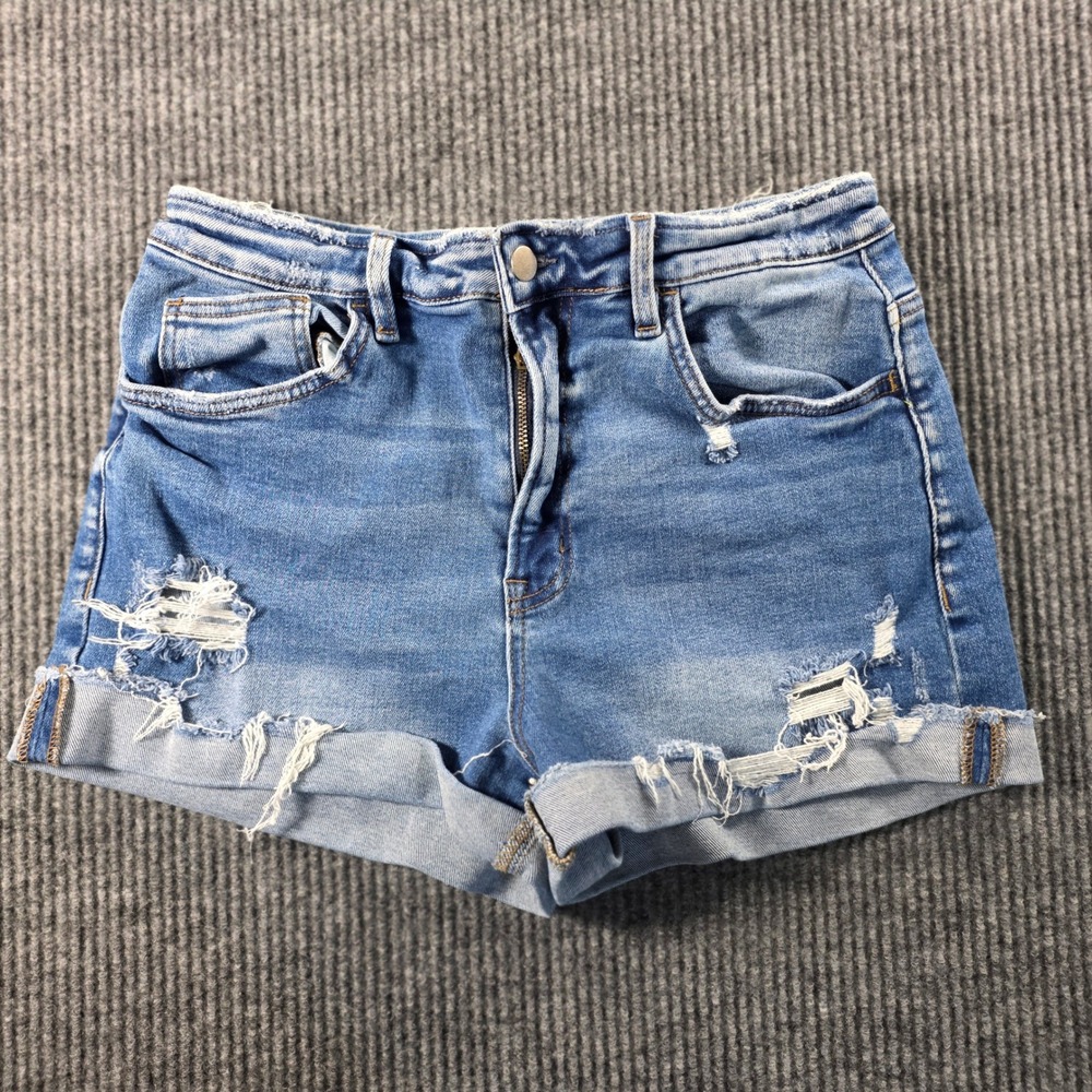 Altar'd State Distressed Denim Shorts Medium Wash Cuffed High Rise Large V2723AS